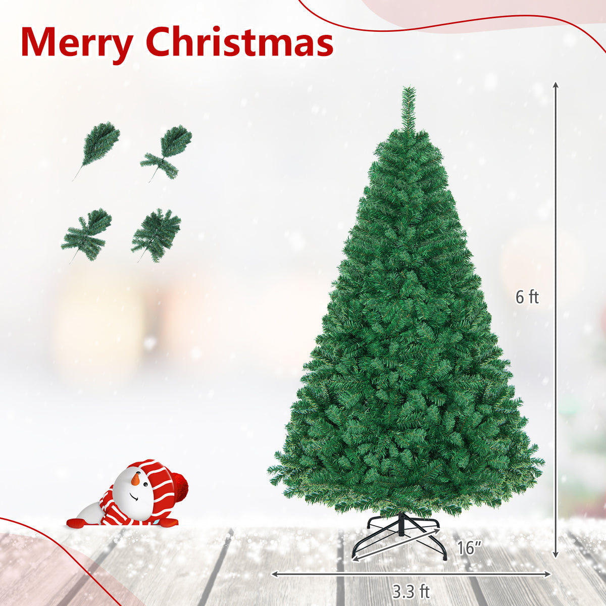 6 FT Artificial Christmas Tree Hinged Spruce with 650 Tips Foldable Metal Stand