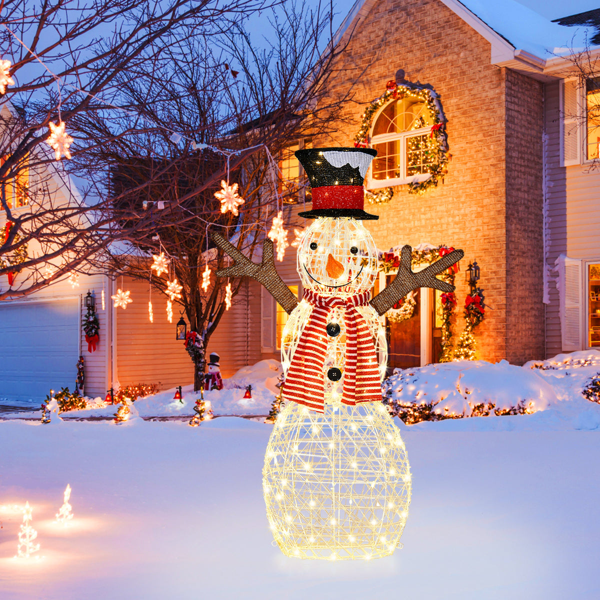 3.6 FT Lighted Christmas Snowman, Outdoor Xmas Holiday Decoration with 80 Warm LED Lights