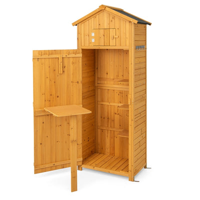 Garden Storage Shed, 180,5CM Tall Outdoor Storage Cabinet with Lockable Doors