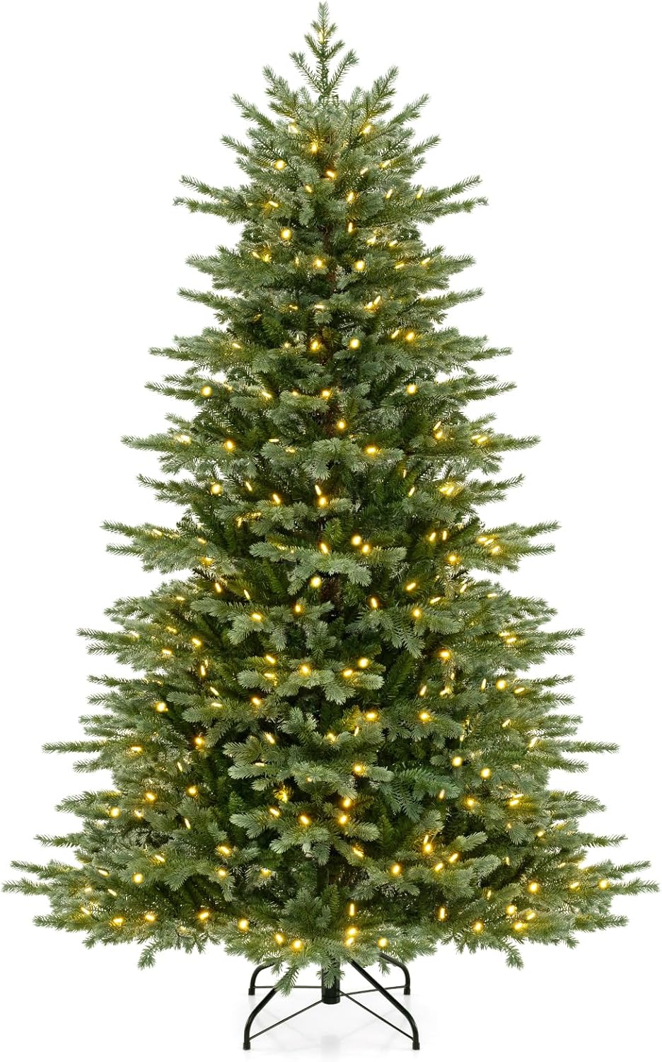 Lucktree 5ft / 6ft / 7ft Pre-Lit Artificial Christmas Tree with Lush PVC & PE Tips Warm White LED Lights