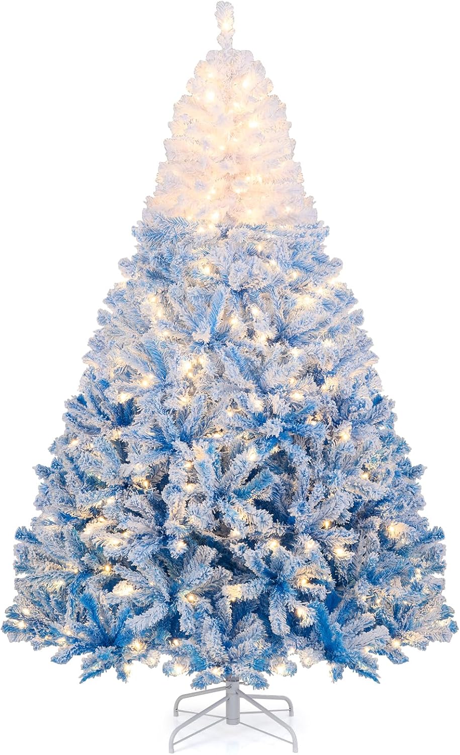 Lucktree Pre-Lit Snow Flocked Christmas Tree | Artificial Hinged Xmas Full Tree