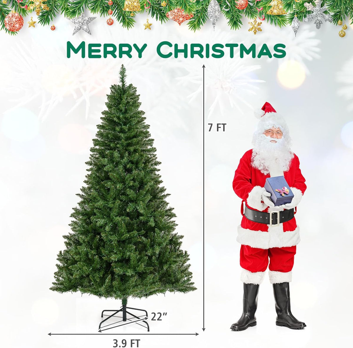 Lucktree Pre-Lit Artificial Christmas Tree with 7 Lighting Modes & Folding Metal Stand