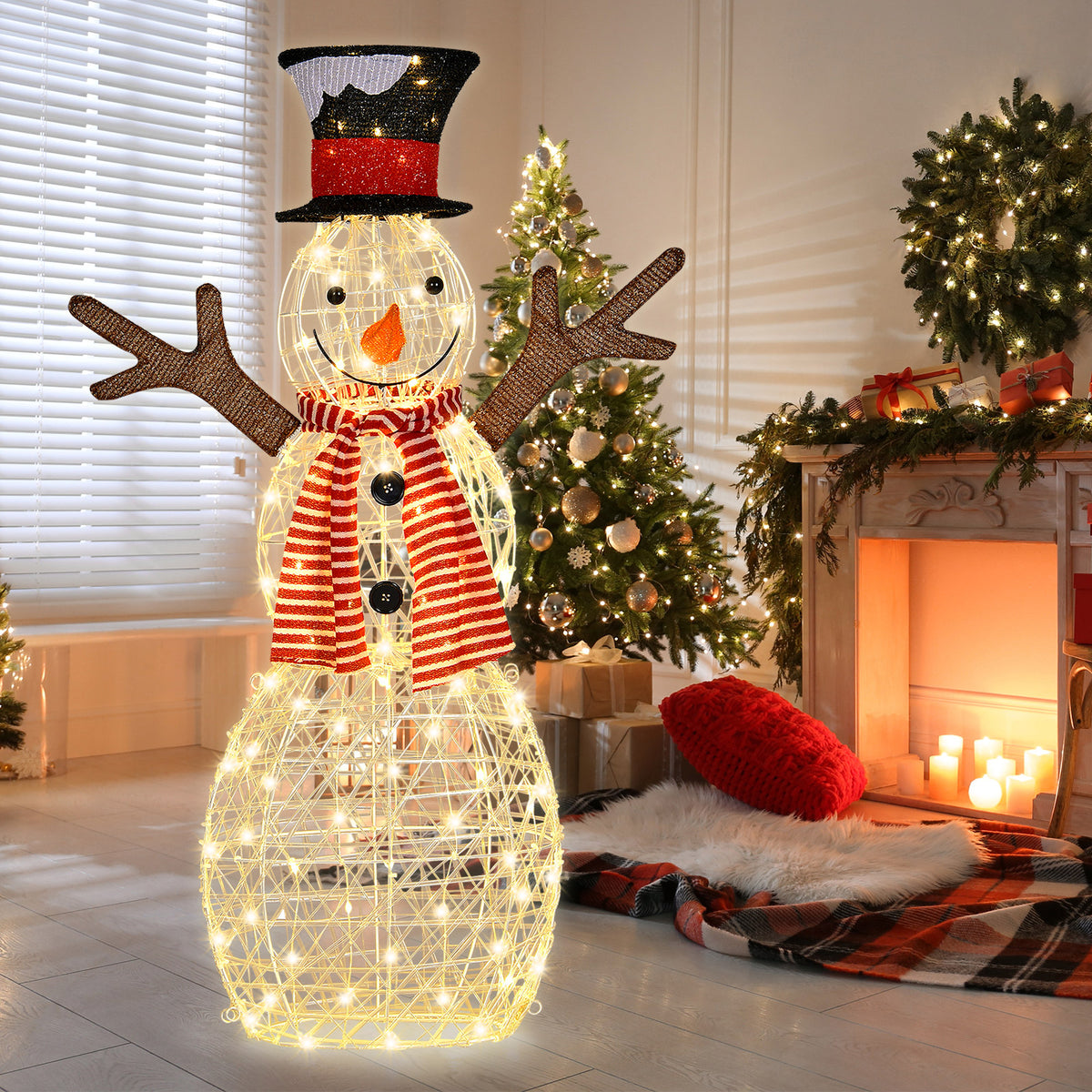 3.6 FT Lighted Christmas Snowman, Outdoor Xmas Holiday Decoration with 80 Warm LED Lights