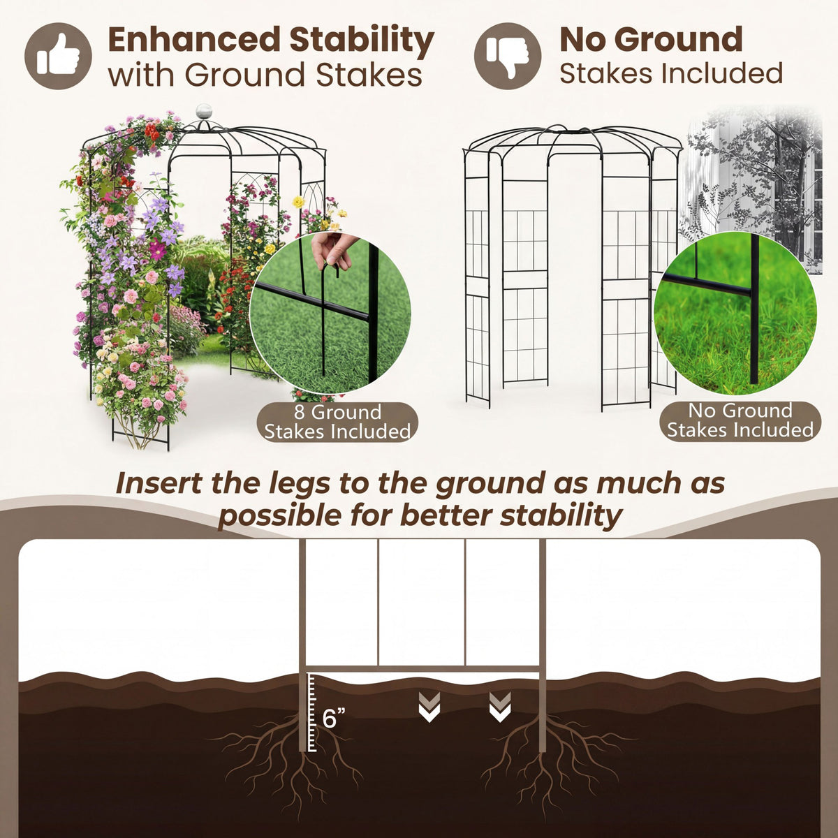 Birdcage Shape Gazebo, Garden Arch Trellis w/Hanging Hook for Climbing Plants