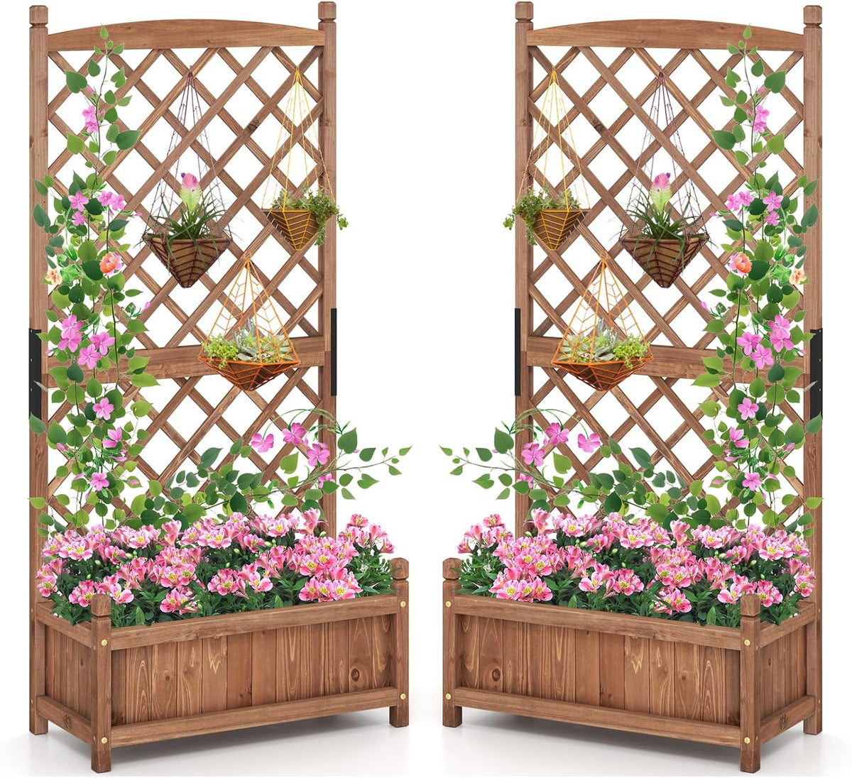 Lucktree 60” Wooden Planter Container with Drainage Holes Trellis