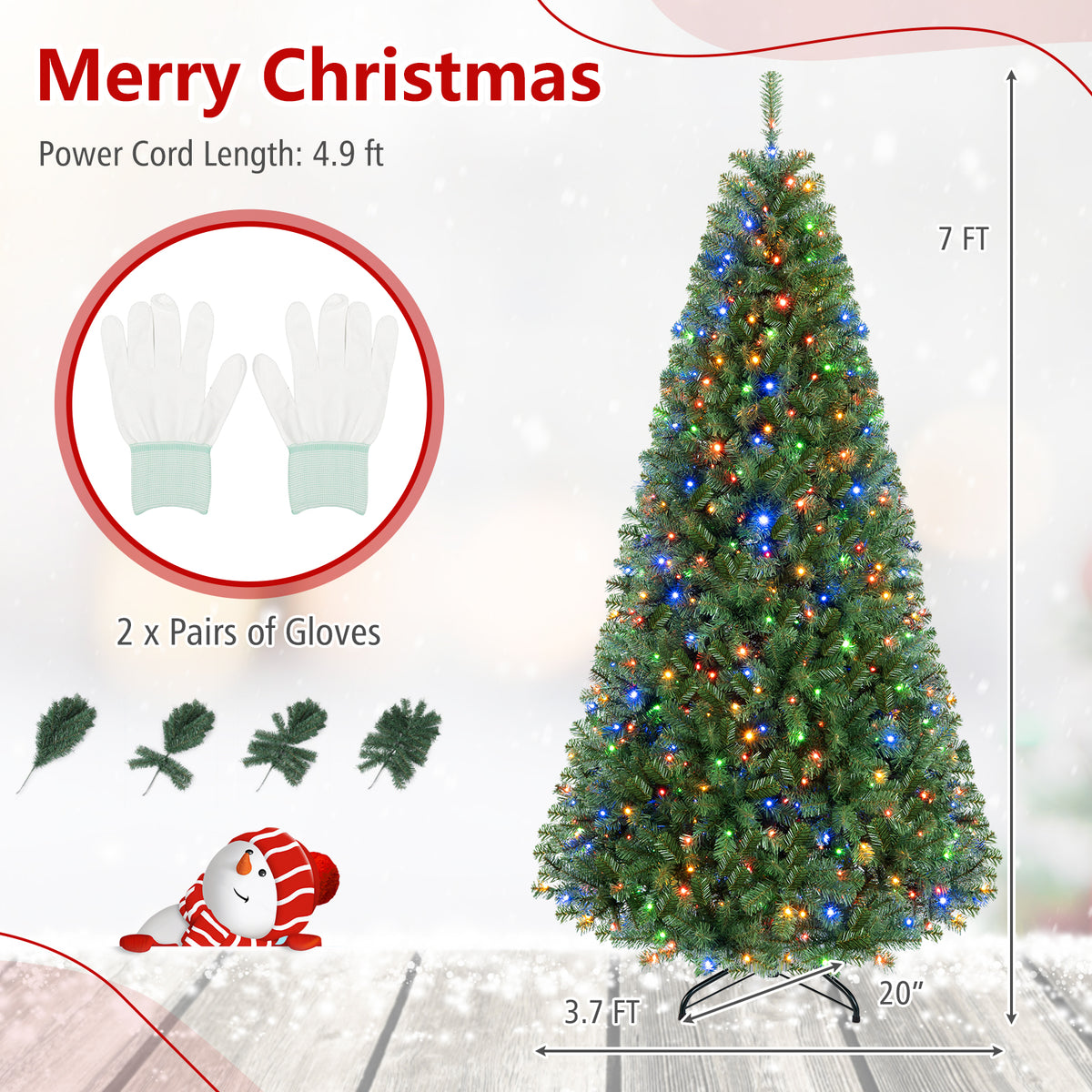7/6/8 FT Pre-Lit Artificial Christmas Tree, Artificial Xmas Tree