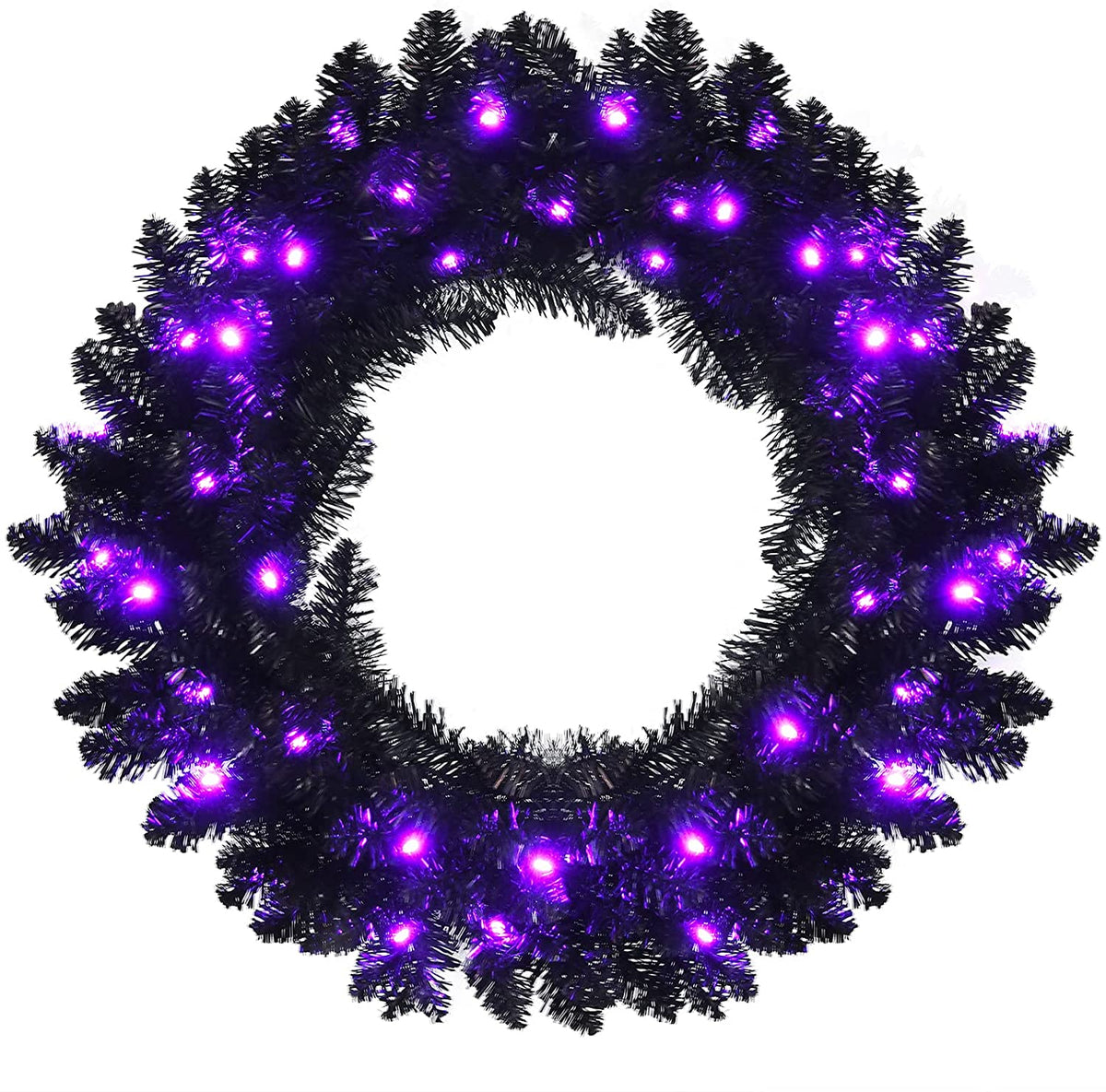 24' Black Halloween Wreath, Pre-lit Artificial Christmas Wreath - LucktreeUS