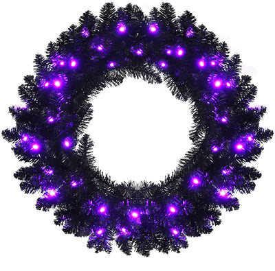 24' Black Halloween Wreath, Pre-lit Artificial Christmas Wreath - LucktreeUS