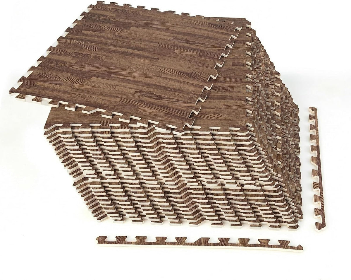 Lucktree 25 Pcs 24"x24" Faux Wood Grain EVA Foam Tiles with 50 Borders