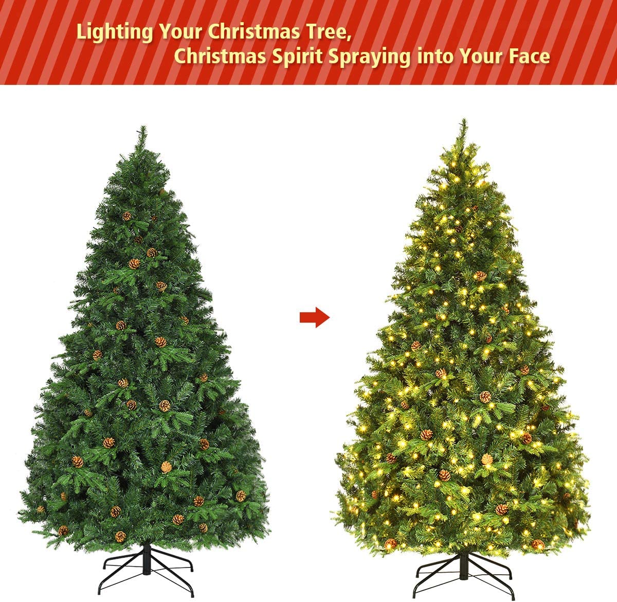 7ft Pre-Lit Artificial Christmas Tree, Premium Spruce Hinged Tree with 460 LED Lights - LucktreeUS