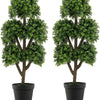 Lucktree Artificial Boxwood Topiary Tree, 45” Tall Faux Potted Plants with 5 Ball-Shaped Topiaries, Cement Flowerpot