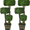 36' Artificial Triple Square Shaped Boxwood Topiary Tree W/ Cement-Filled Plastic Pot