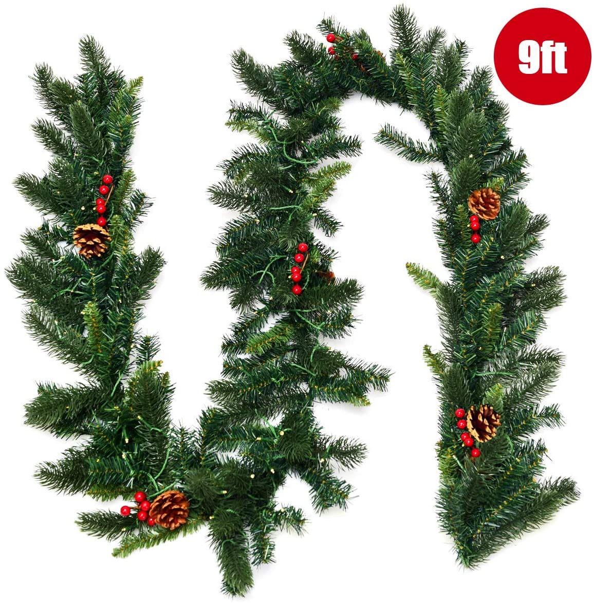 9FT Pre-lit Christmas Garland with 100 LED Lights - LucktreeUS