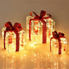 Lighted Gift Boxes Christmas Decoration, Set of 3 White Present Ornament Boxes with 60 LED Lights - LucktreeUS