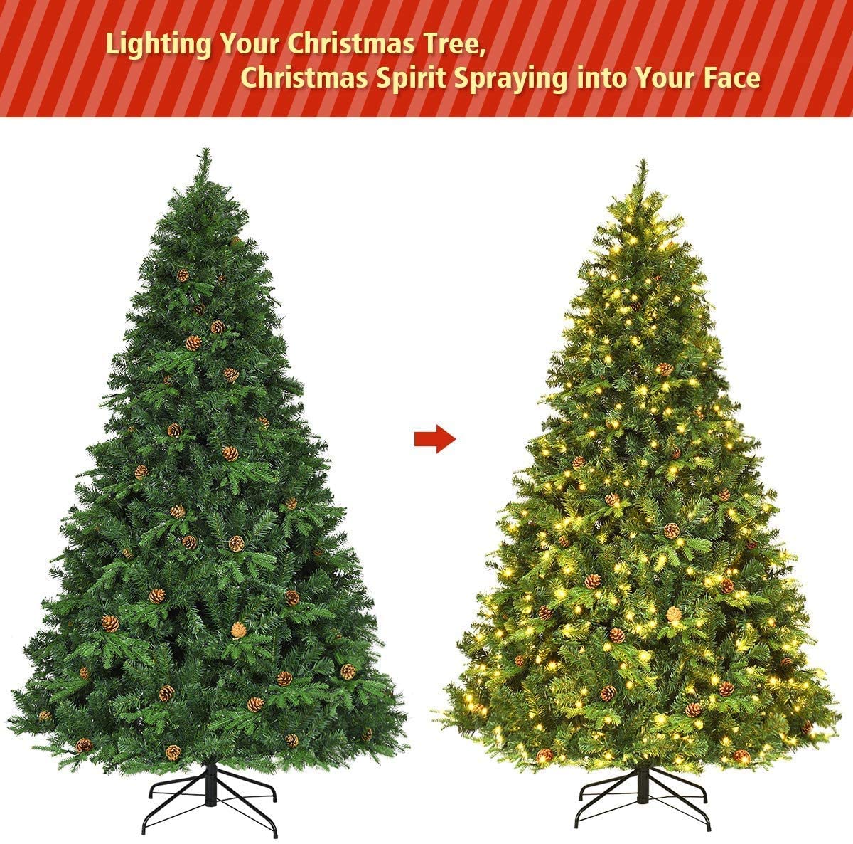 Pre-Lit Artificial Christmas Tree Premium Spruce Hinged Tree with 540 LED Lights