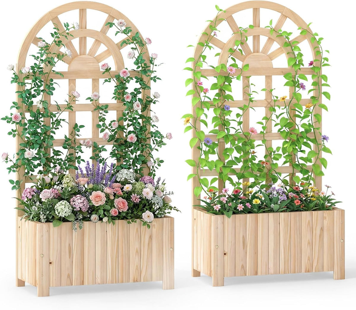 Lucktree Wooden Raised Garden Bed with Trellis 48 Inch Outdoor Screen