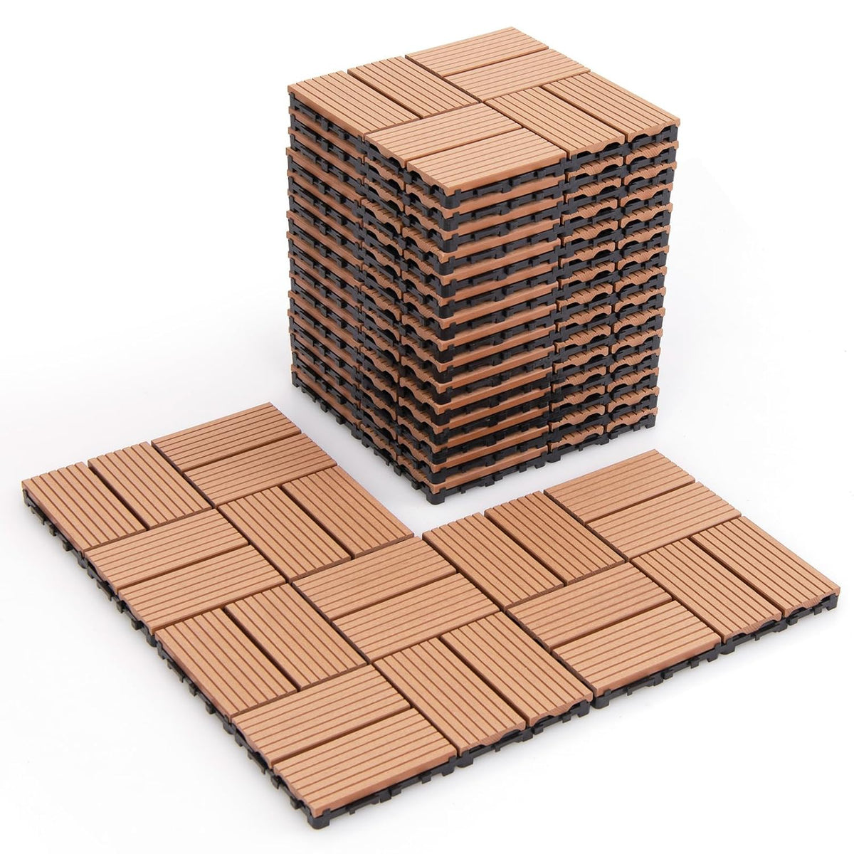 Lucktree 18/36 PCS Interlocking Deck Tiles - 12" x 12" Composite Decking Boards Waterproof All Weather
