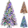 Lucktree Pre-Lit Snow Flocked Christmas Tree, Artificial Hinged Xmas Tree with 160 Multi-Color LED Lights