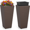 Lucktree Set of 2 Rattan Tall Plant Pots with Detachable Plastic Liners