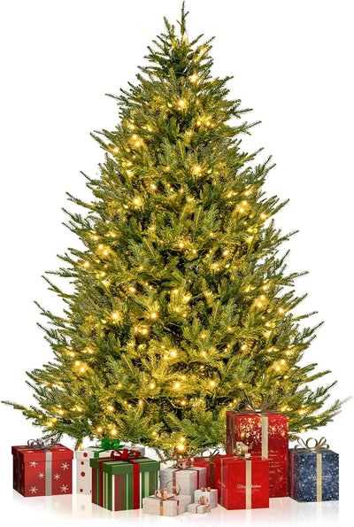 Lucktree 6ft Pre-Lit Artificial Christmas Tree, Hinged Xmas Tree with 280 Warm-White LED Lights