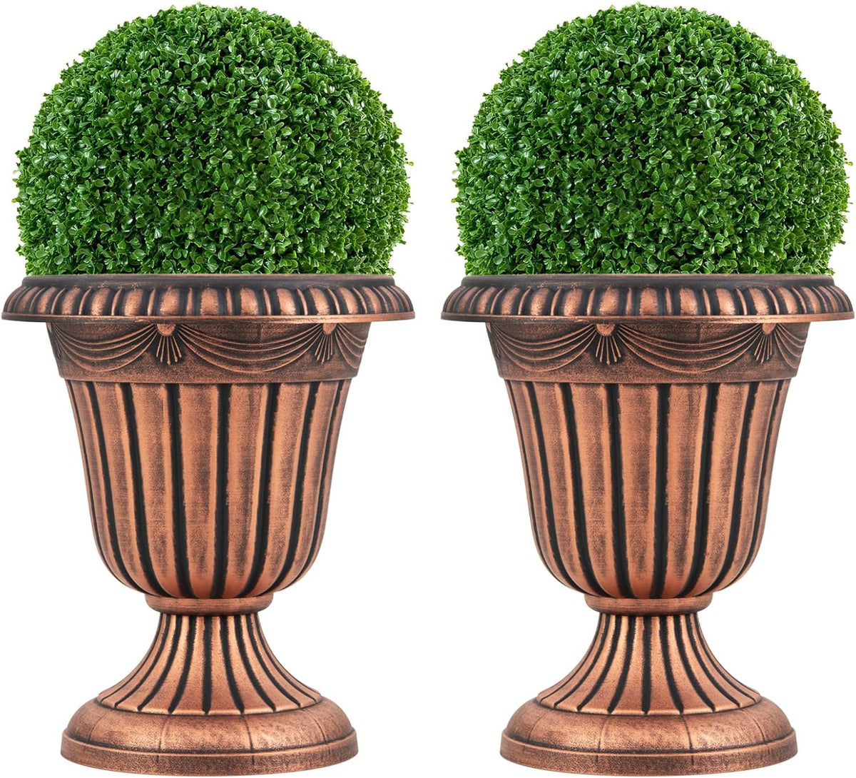 Lucktree 18" Tall Urn Plastic Flower Pots with Pedestal Base & Pre-Marked Drain Hole