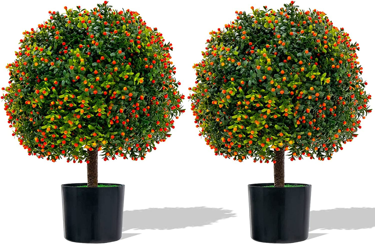 Lucktree 21.5" Artificial Tree, Set of 2 Faux Potted Plants Artificial Shrubs Bushes