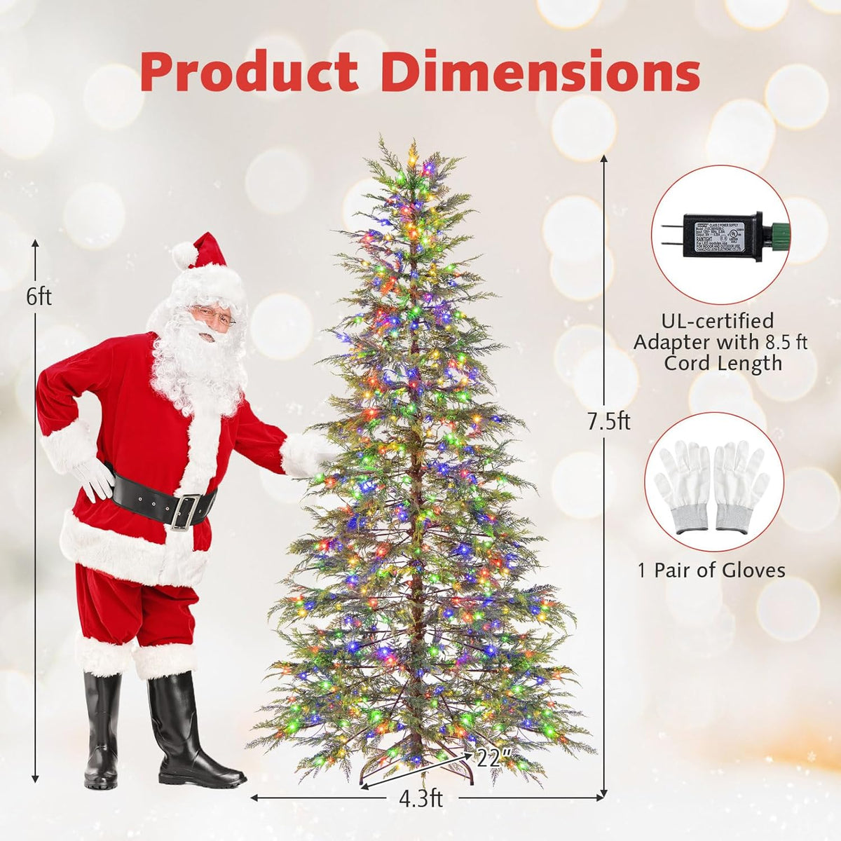 Lucktree 6.5FT / 7.5FT Pre-Lit Hinged Sparse Xmas Fir Tree with Multicolored LED Lights