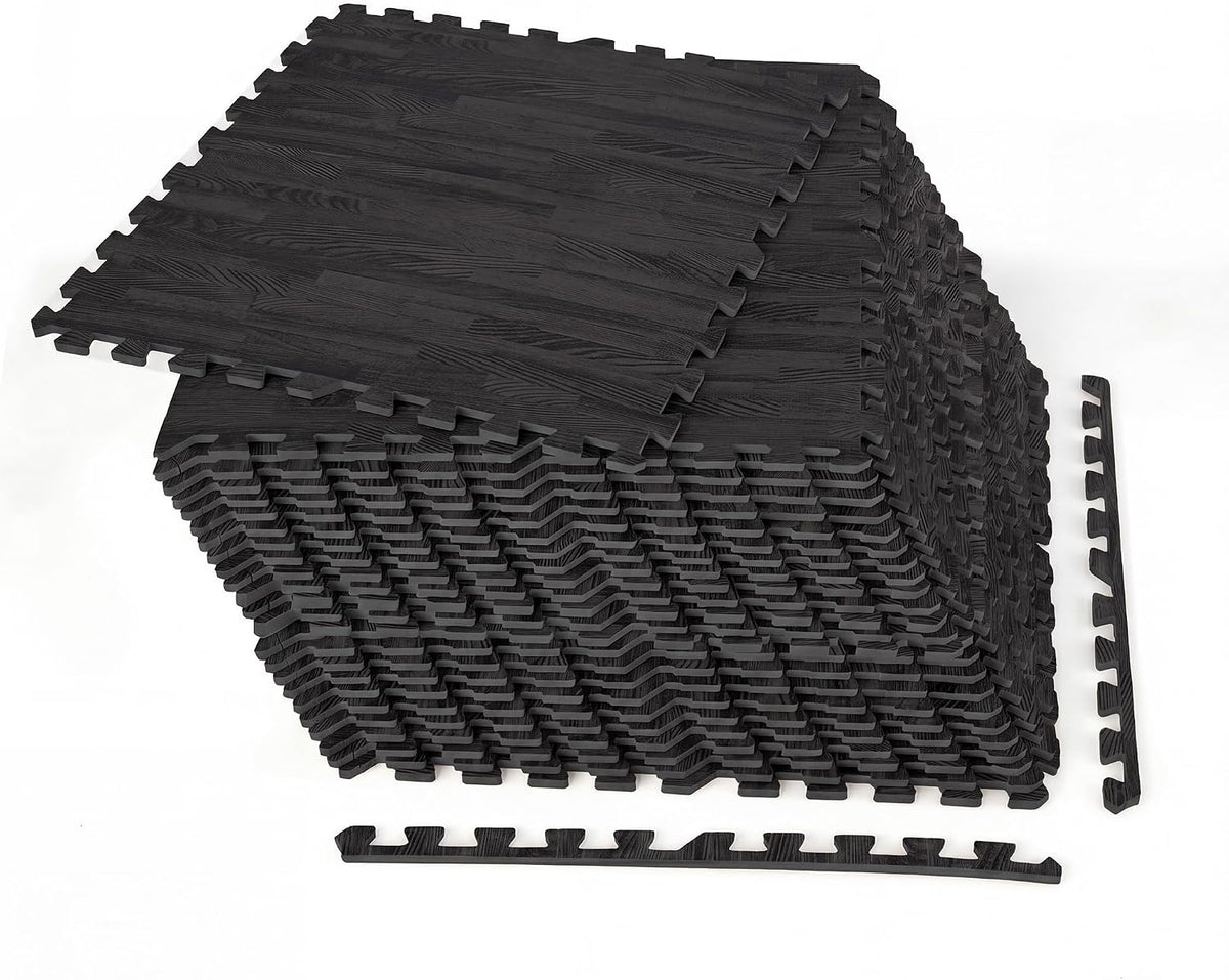 Lucktree 25 Pcs 24"x24" Faux Wood Grain EVA Foam Tiles with 50 Borders