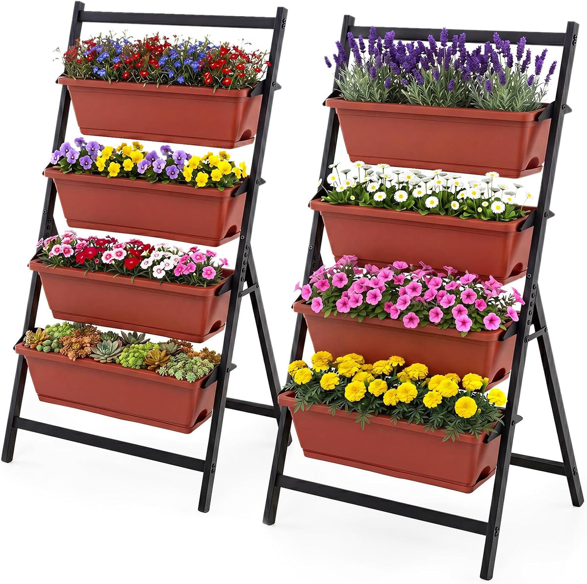 Lucktree 4-Tier Vertical Garden Planter with 4 Container Boxes & Drainage System (1/2)