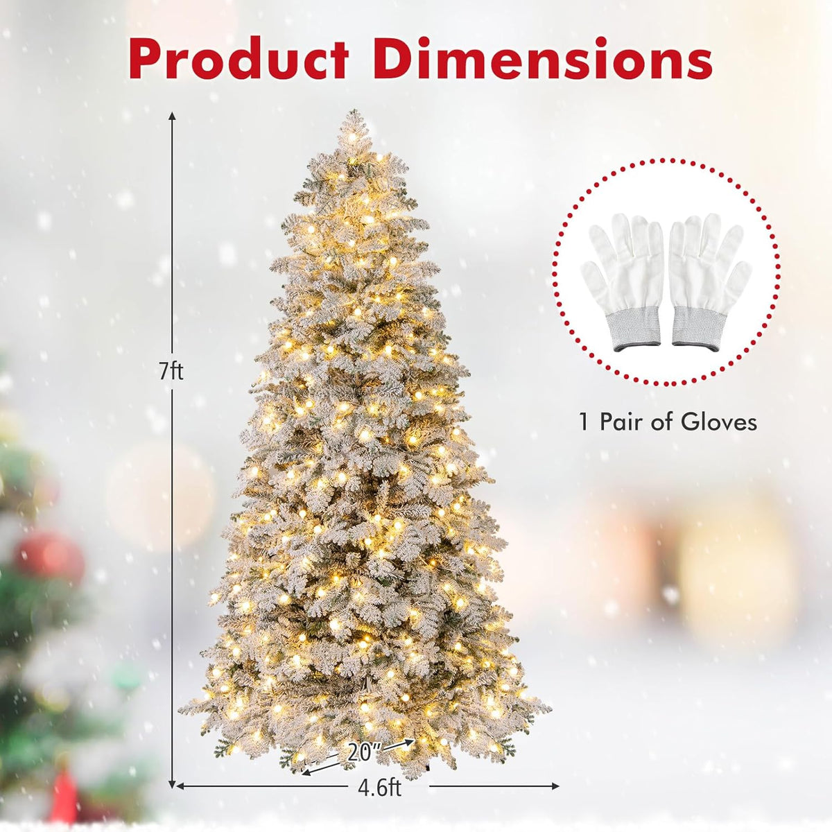 Lucktree Pre-Lit Snow Flocked Christmas Tree with Mixed Branch Tips & LED Lights