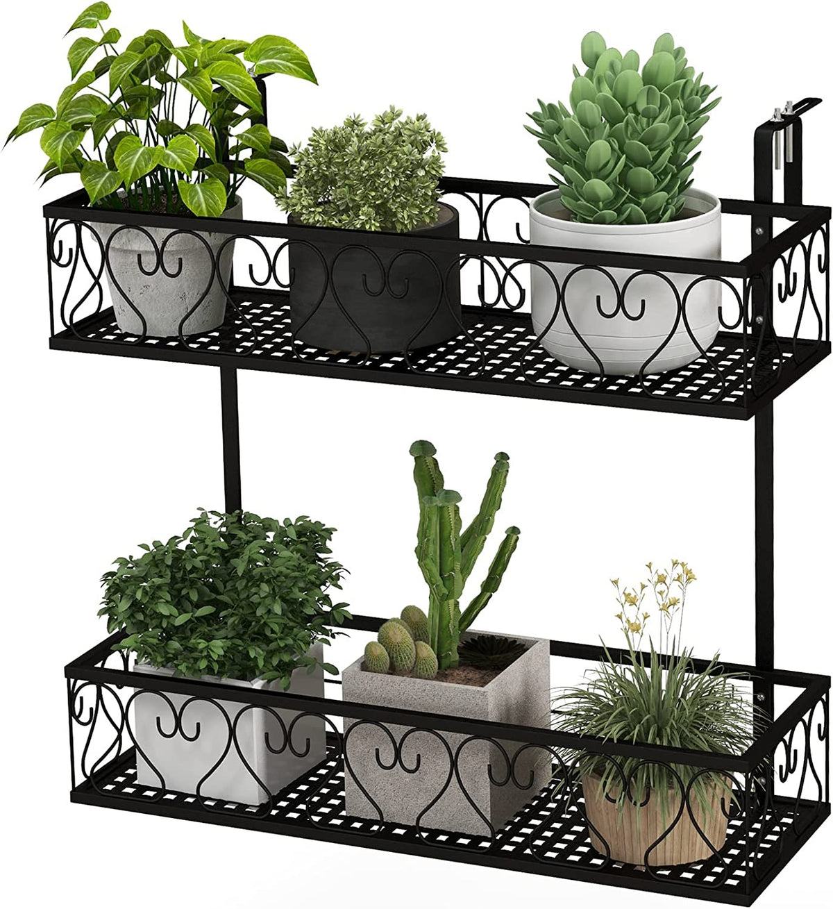 Lucktree Balcoy Flower Pot Stand Rack w/ Adjustable Hooks & 2 Planter Baskets