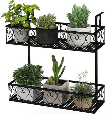 Lucktree Balcoy Flower Pot Stand Rack w/ Adjustable Hooks & 2 Planter Baskets