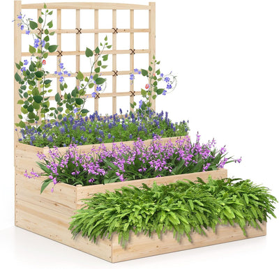 Lucktree 3-Tier Raised Garden Bed with Trellis and 3 Planter Boxes