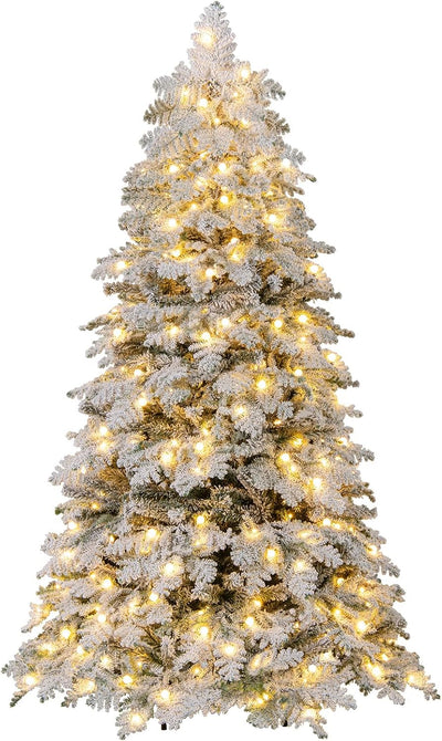 Lucktree Pre-Lit Snow Flocked Christmas Tree with Mixed Branch Tips & LED Lights
