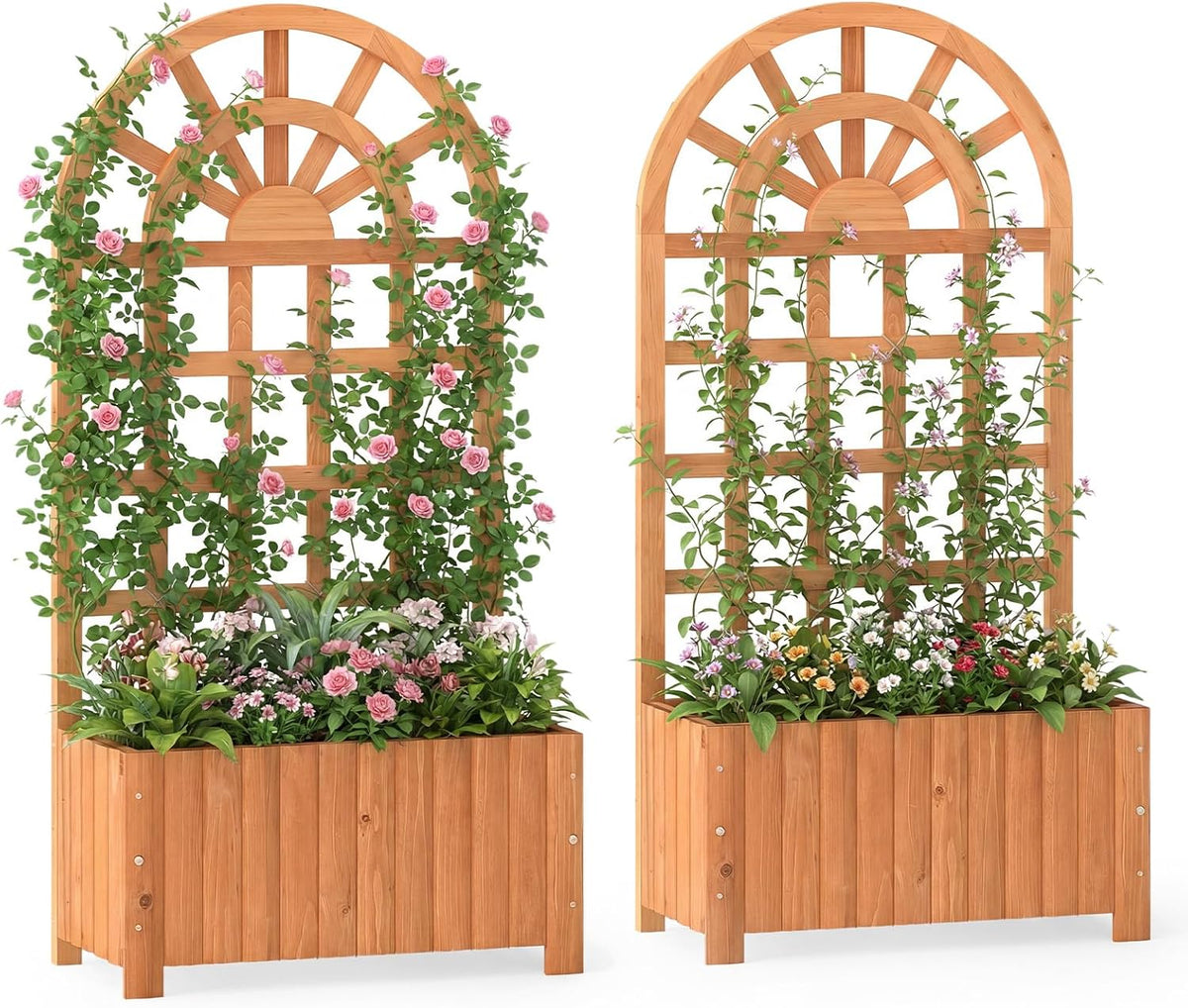 Lucktree Wooden Raised Garden Bed with Trellis 48 Inch Outdoor Screen