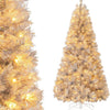 Lucktree 5ft / 6ft / 7 ft Pre-Lit Silver Tinsel Christmas Tree with Warm White LED Lights