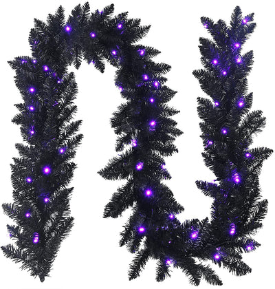 9FT Black Halloween Garland with Lights - LucktreeUS