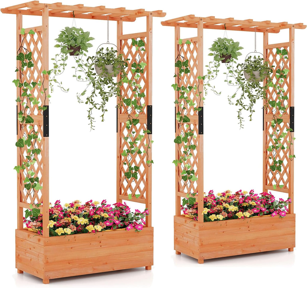 Lucktree Raised Garden Bed with 2-Sided Trellis & Hanging Roof