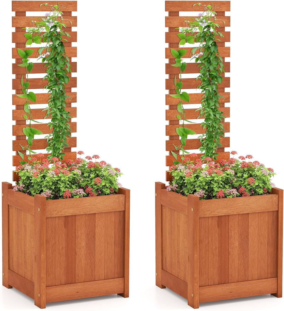 Lucktree Outdoor Wooden Raised Garden Bed with Trellis