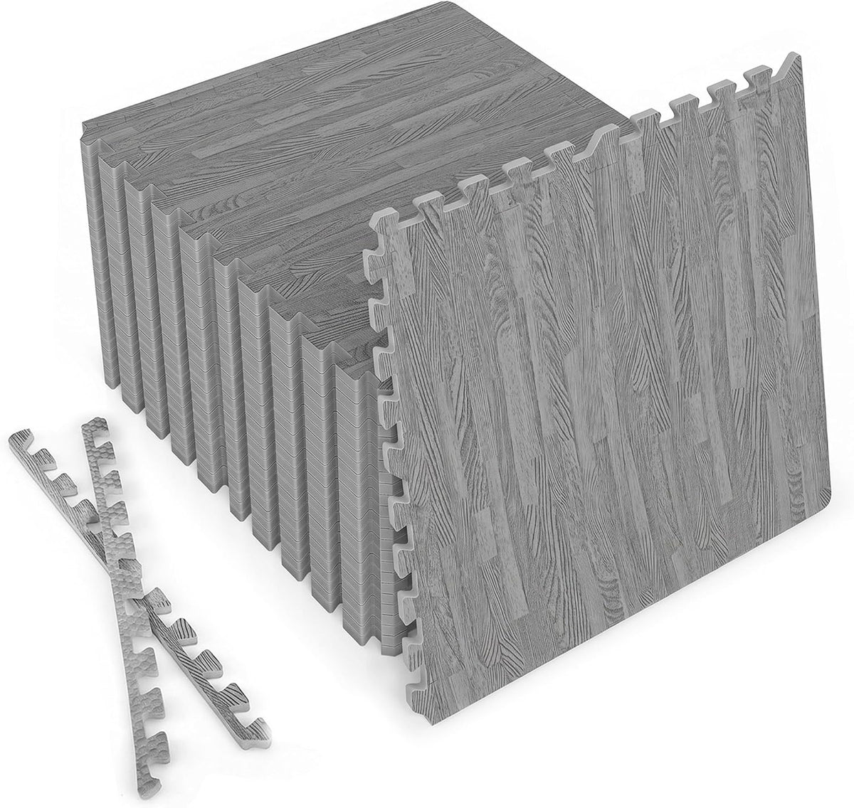 Lucktree 25 Pcs 24"x24" Faux Wood Grain EVA Foam Tiles with 50 Borders