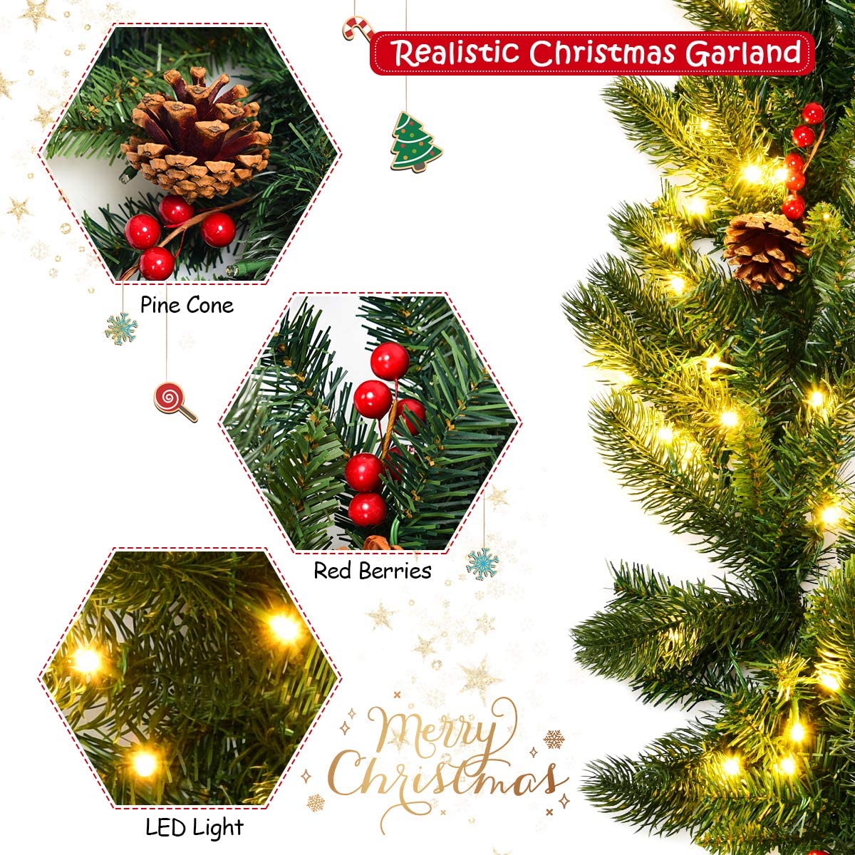 9FT Pre-lit Christmas Garland with 100 LED Lights - LucktreeUS