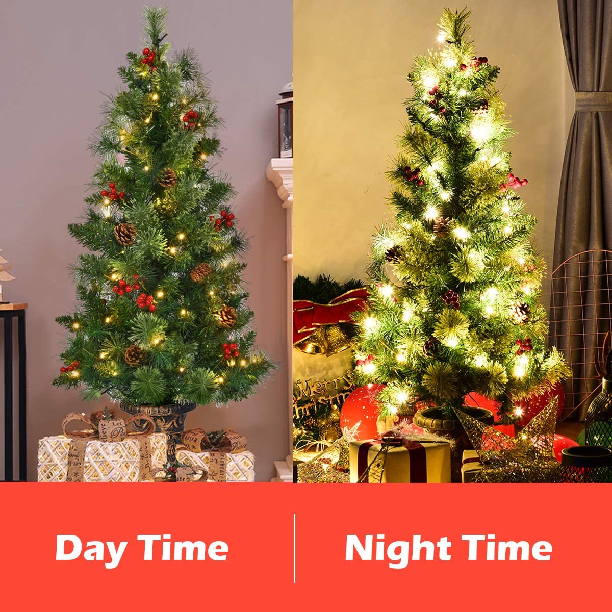 4 FT Christmas Tree Pre-Lit Tabletop Artificial Entrance Tree with 60 Led Lights - LucktreeUS