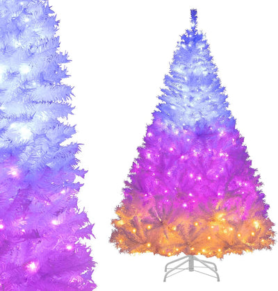 Lucktree White Pre-Lit Artificial Christmas Tree with Warm White & 3-Color LED Lights