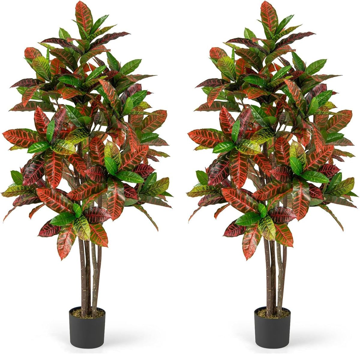 Lucktree 5 FT Tall Artificial Croton Palm Tree in Pot with Gradient Leaves