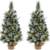 Lucktree 3ft Pre-Lit Mini Tabletop Christmas Tree with 30 Warm White LED Lights, Timer, 98 Flocked PVC & Pine Needles