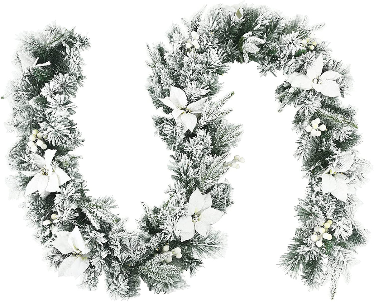 9ft Snow Flocked Christmas Garland with 50 LED Light - LucktreeUS