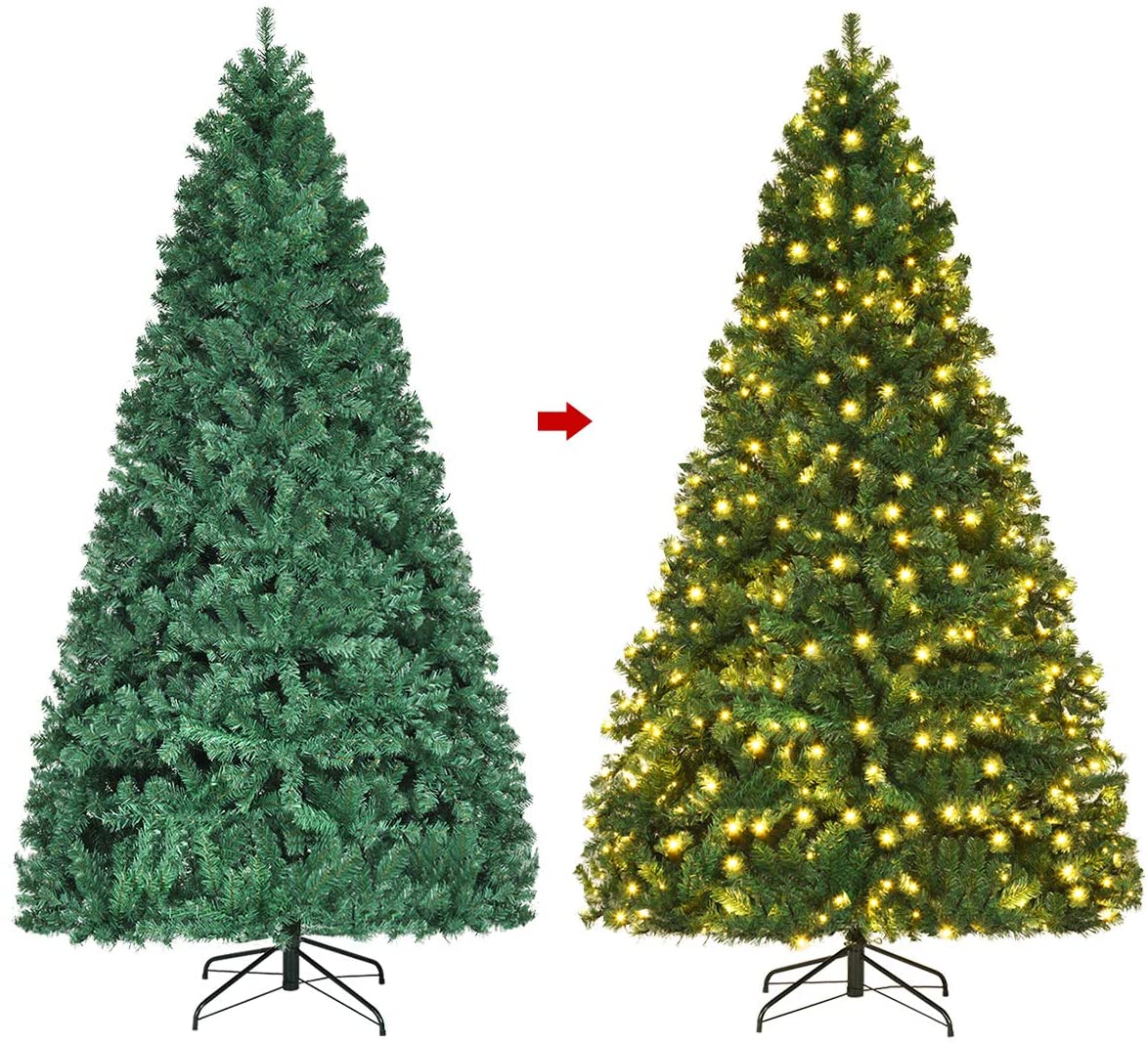 Pre-Lit PVC Artificial Christmas Tree Auto-Spread/Close up Premium Spruce Hinged