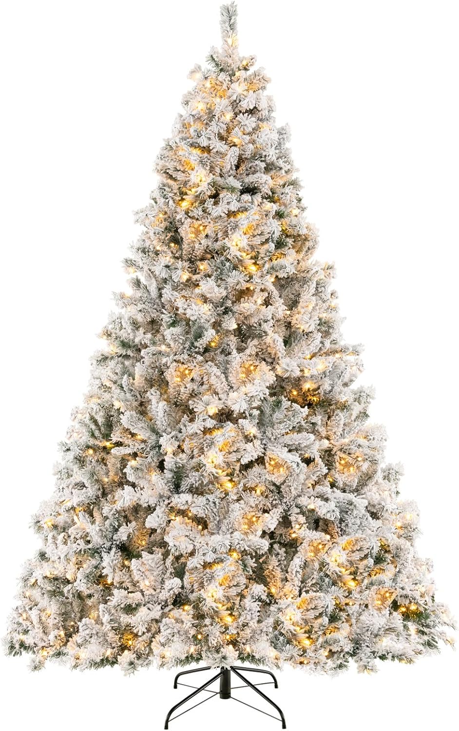 Lucktree 3-Minute-Setup Pre-Lit Snow Flocked Christmas Tree Artificial Hinged Xmas Tree