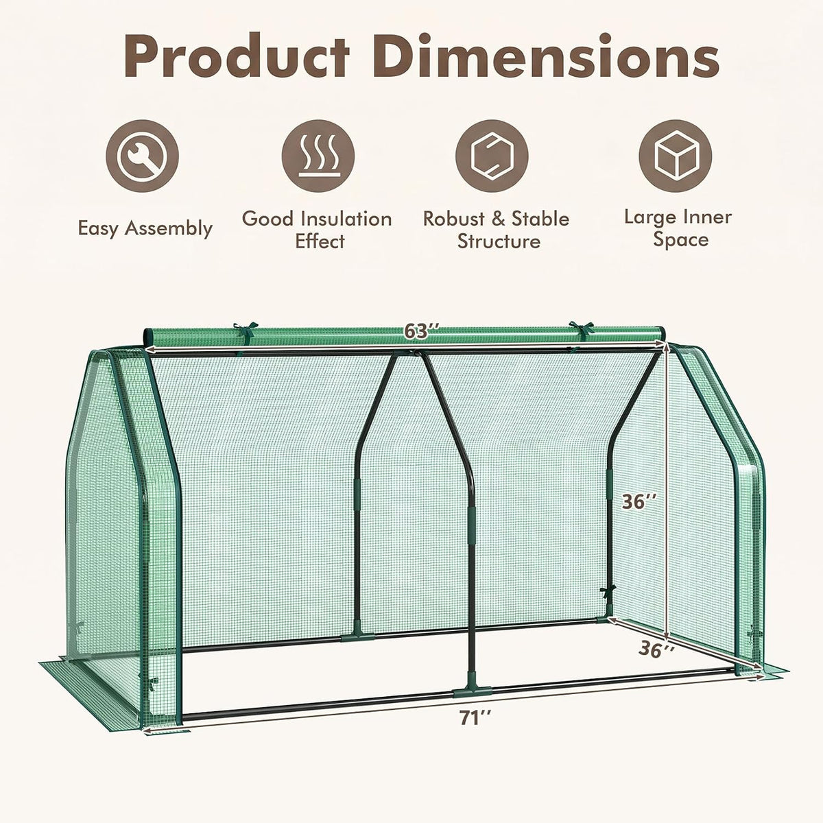 Lucktree Mini Portable Greenhouse w/ PE Cover Roll-Up Zipper