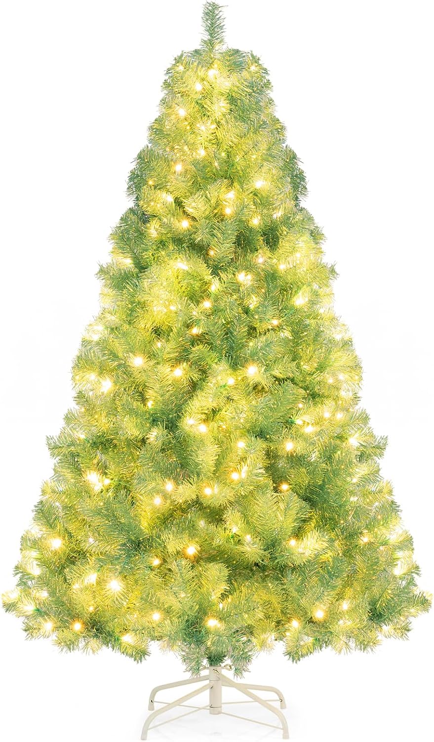 Lucktree 6FT / 7.5FT Pre-Lit Tinsel Christmas Tree with Warm White LED Lights